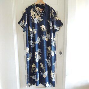 Vintage Caribbean Joe Blue Floral Tropical Shirt Dress 2X